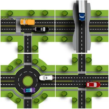 Set transport hub. The intersections of various roads. Roundabout Circulati.. Stock Illustration