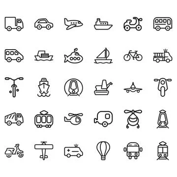 Set of Transport Related Vector Lines Icons. Stock Illustration