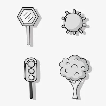 Set transportation and road elements patches design Illustrazione stock