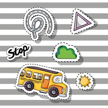 Set transportation and road elements patches design Illustrazione stock