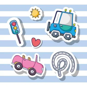 Set transportation and road elements patches design Illustrazione stock