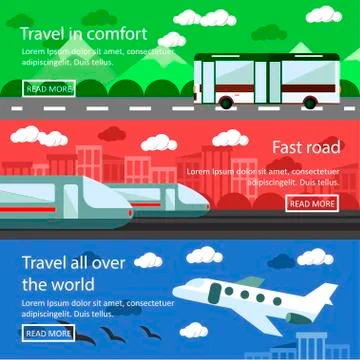Set of transportation banners in flat style design. Logistics and delivery Stock Illustration
