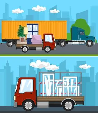 Set of Transportation Services and Logistics 스톡 일러스트