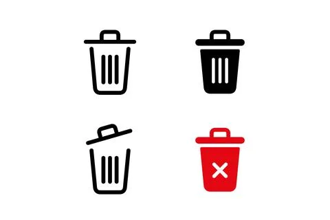 Set Of Trash Bin And Delete Button Icons Illustrazione stock
