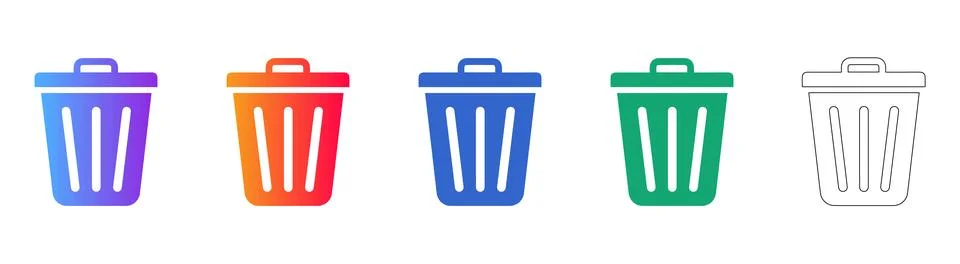 Set of Trash Bin Icons with Gradient and Outline Styles Stockillustratie