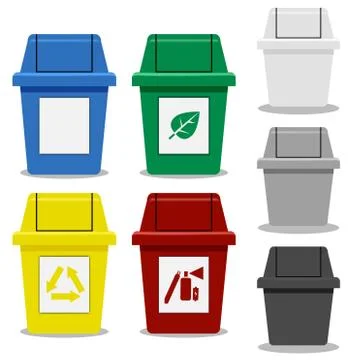 Set of Trash bin with symbol in flat icon style Stock Illustration