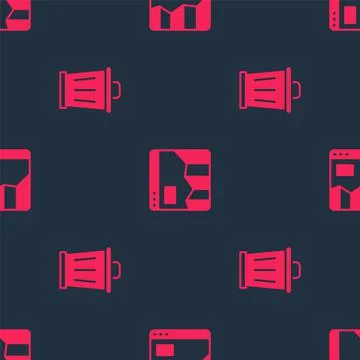 Set Trash can and Graph chart infographic on seamless pattern. Vector 스톡 일러스트