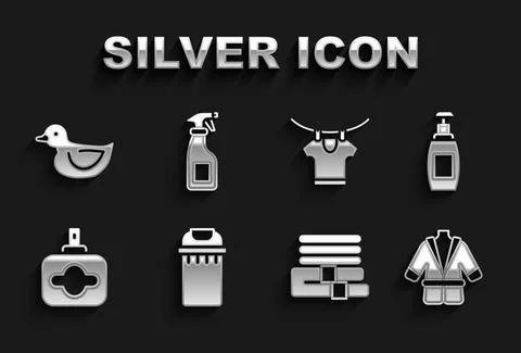 Set Trash can, Bottle of liquid soap, Bathrobe, Towel stack, Perfume, Drying イラスト素材