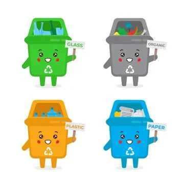 Set Trash Can Character Design Stock Illustration