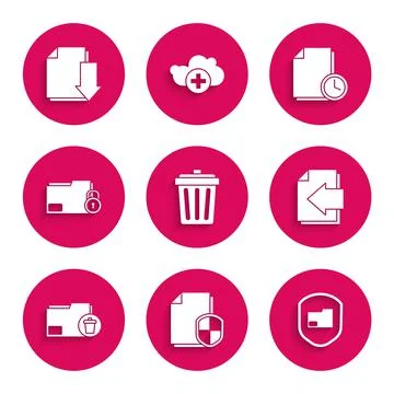 Set Trash can, Document protection concept, folder, Next page arrow, Delete Stock-Illustration