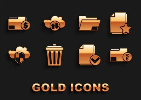 Set Trash can, Document with star, Unknown document folder, and check mark,.. イラスト素材