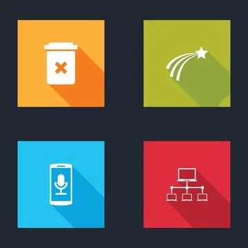 Set Trash can, Falling star, Mobile recording and Computer network icon. Vector Illustrazione stock