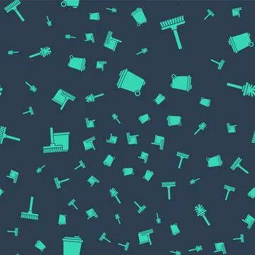 Set Trash can, Handle broom, Mop bucket and Toilet brush on seamless pattern Stock-Illustration