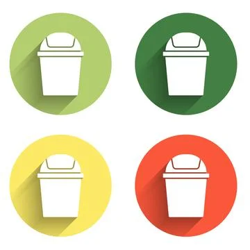 Set Trash can icon isolated with long shadow background. Garbage bin sign. .. Stock Illustration