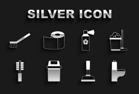 Set Trash can, Mop and bucket, Toilet bowl, Rubber plunger, brush, Air freshener Stock-Illustration