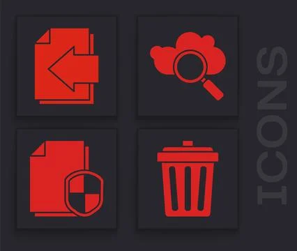 Set Trash can, Next page arrow, Search cloud computing and Document protectio 스톡 일러스트