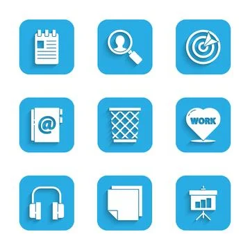 Set Trash can, Post note stickers, Chalkboard with diagram, Heart text work Stock Illustration