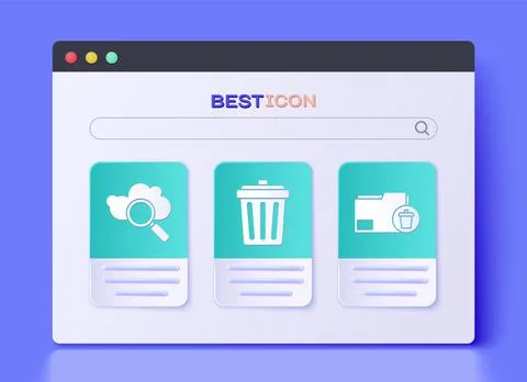 Set Trash can, Search cloud computing and Delete folder icon. Vector Stock Illustration