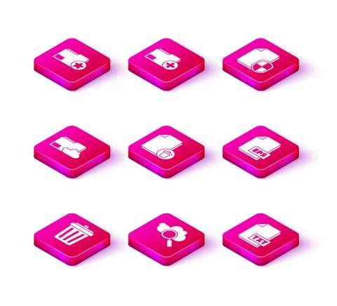 Set Trash can, Search cloud computing, Cloud storage text document folder Illustrazione stock