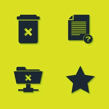 Set Trash can, Star, FTP cancel operation and Unknown document icon. Vector Stock Illustration