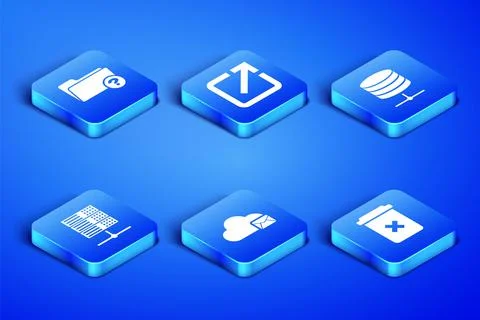 Set Trash can, Unknown directory, Cloud mail server, Server, Data, Web Hosting Illustrazione stock