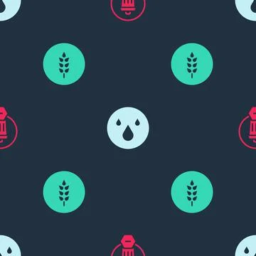Set Trash can, Water drop and Wheat on seamless pattern. Vector Stock Illustration