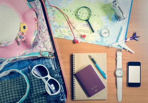 Set of travel accessory background Stock Photos