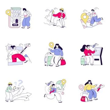Set of Travel Flat Illustrations Stock Illustration