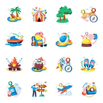 Set of Travel Flat Illustrations Stock Illustration