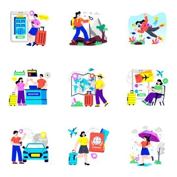 Set of Travel Flat Illustrations Stock Illustration