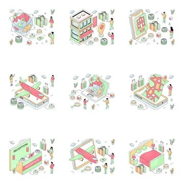 Set of Travel Isometric Illustrations Stock Illustration