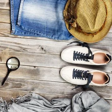 Set of travel items. Stock Photos