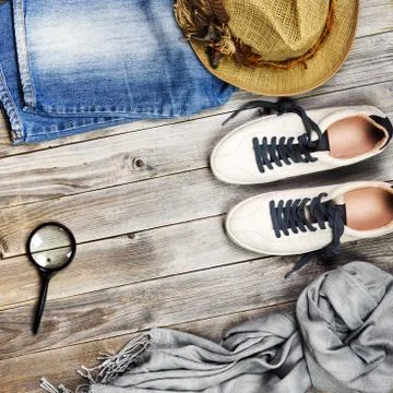 Set of travel items. Stock Photos