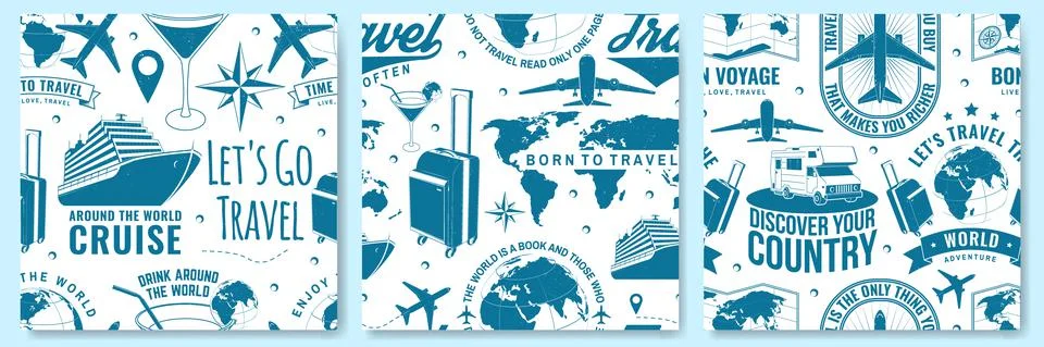 Set of Travel seamless pattern or background with design element. Seamless scene Stock Illustration