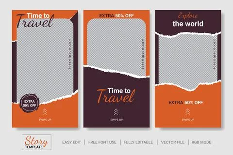 Set travel trip social media story template banner promotion. Stock Illustration