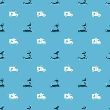 Set Treadmill machine and Emergency car on seamless pattern. Vector Stockillustratie