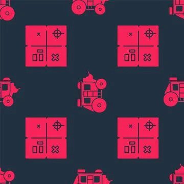 Set Treasure map and Western stagecoach on seamless pattern. Vector Stock Illustration
