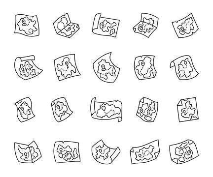 Set of treasure maps with old paper scrolls Stock Illustration