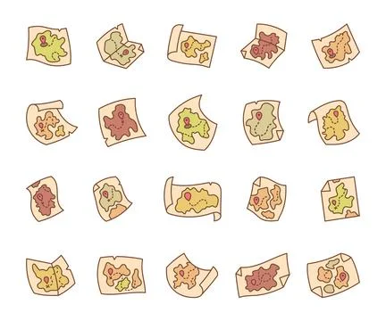 Set of treasure maps with old paper scrolls Stock Illustration