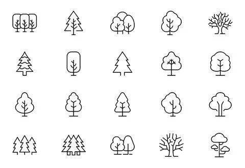 Set of Tree and Forest Line Icon Bundle. Modern Collection for Design, Web .. Stock Illustration
