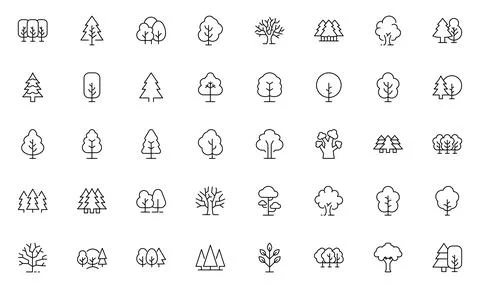 Set of Tree and Forest Line Icon Bundle. Modern Collection for Design, Web .. Stock Illustration