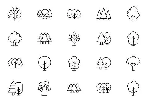 Set of Tree and Forest Line Icon Bundle. Modern Collection for Design, Web .. Stock Illustration