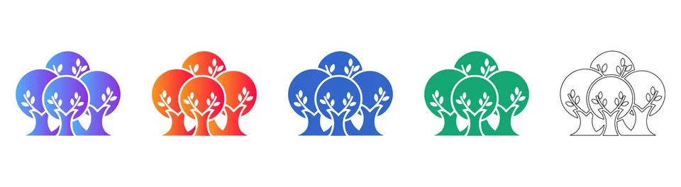 Set of Tree Cluster Icons icon set Stock Illustration