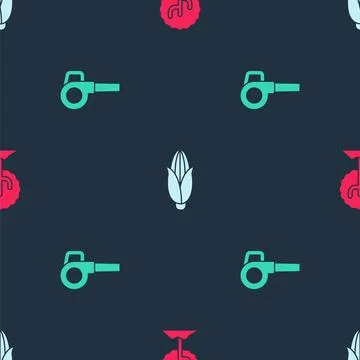 Set Tree, Corn and Leaf garden blower on seamless pattern. Vector Stock Illustration