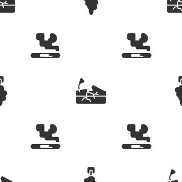 Set Tree, Earthquake and Cigarette on seamless pattern. Vector Illustrazione stock