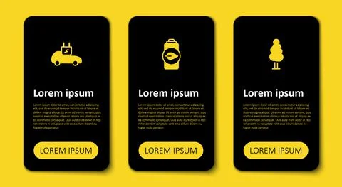 Set Tree, Eco nature leaf battery and Electric car. Business infographic Illustrazione stock