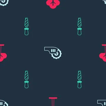 Set Tree, Electric circular saw and Rasp metal file on seamless pattern. Vector Stock Illustration