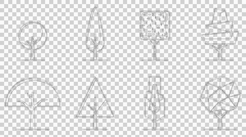 Set of tree elevation sketches. Architectural tree icons for landscape desi.. 库存插图