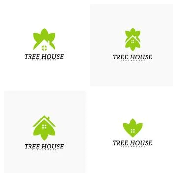 Set of Tree House logo vector template. Leaf House logo Stock Illustration
