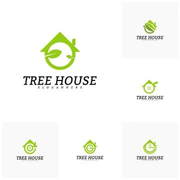Set of Tree House logo vector template. Leaf House logo Stock Illustration